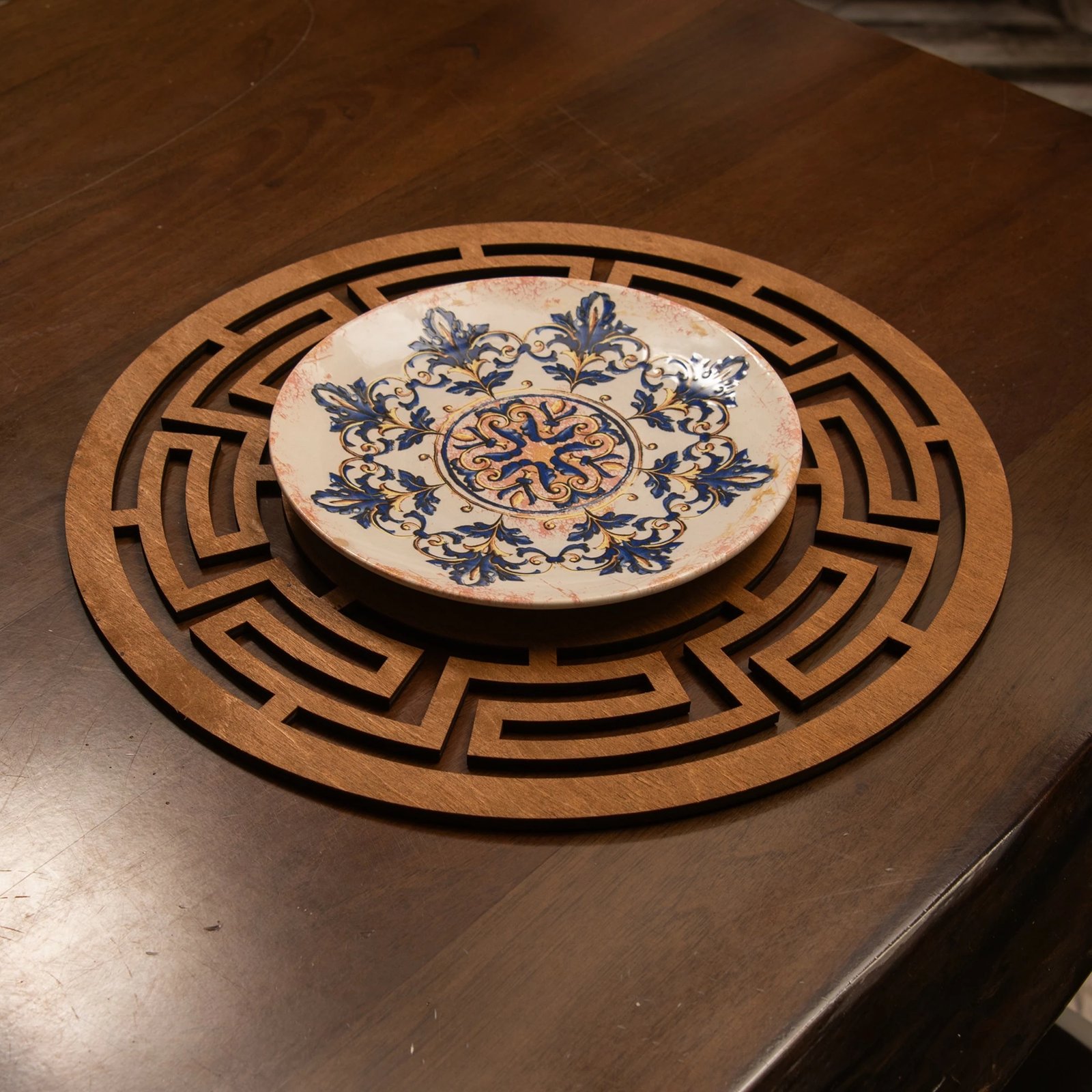 Set nënshimesh tavoline prej druri, Hermia, Labirint, 4 copë, ngjyrë arre