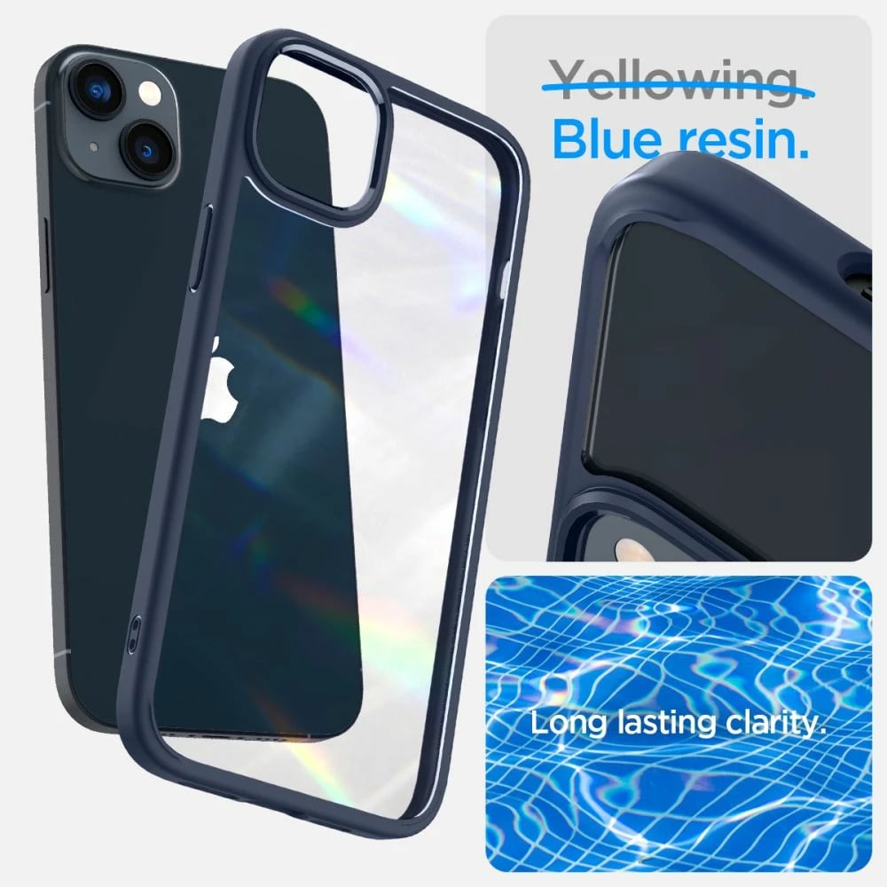 Mbështjellës Spigen Ultra Hybrid për iPhone 14 Plus, TPU + polikarbonat, certifikim MIL-STD 810G, blu