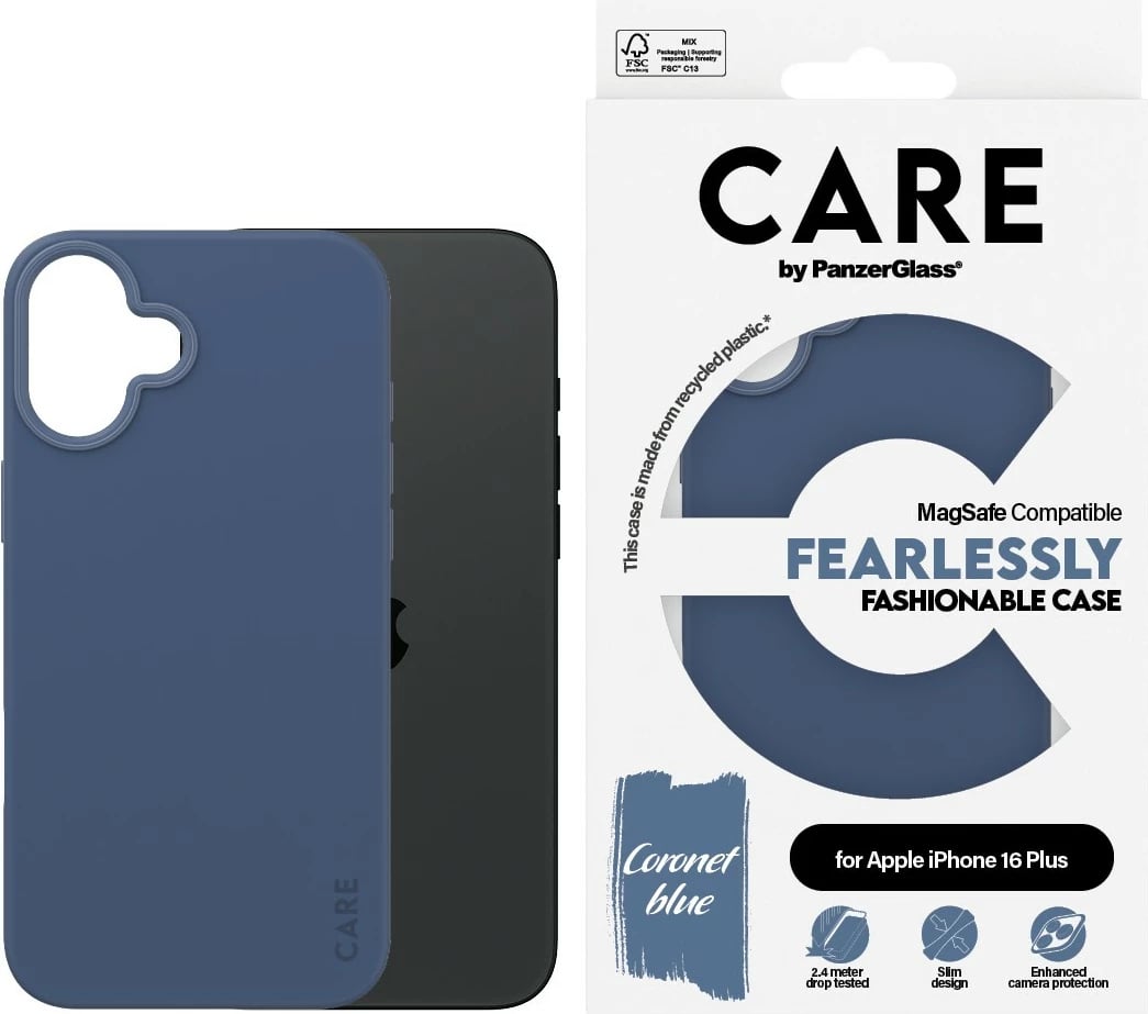 Mbështjellës PanzerGlass CARE Case MagSAFE për iPhone 16 Plus, blu