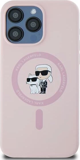 Mbështjellës Karl Lagerfeld Silicone Karl & Choupette Ring MagSafe për iPhone 15 Pro Max, Rozë