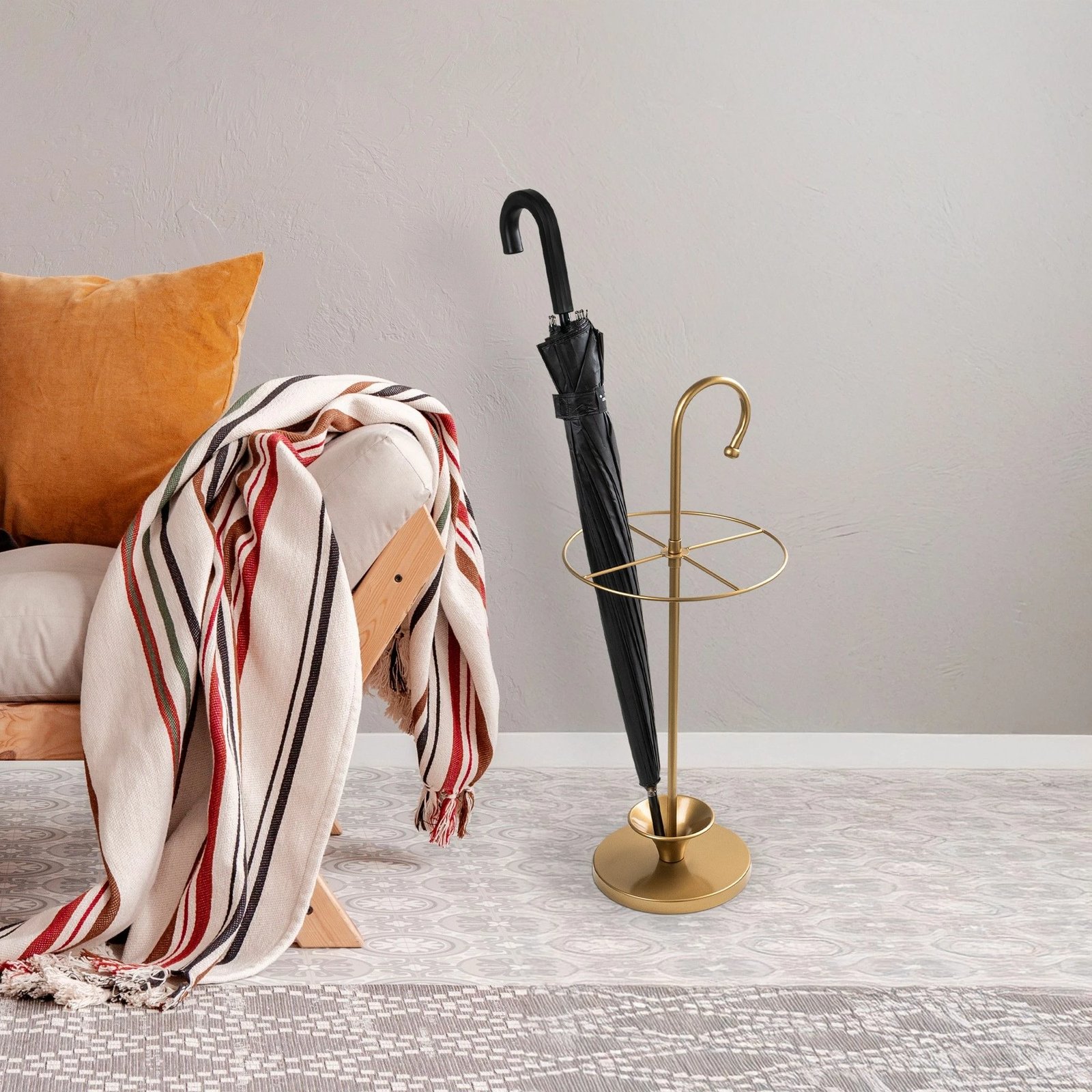 Stendë për ombrella, metalike, ngjyrë ari, Evila Originals, 27x27x65cm