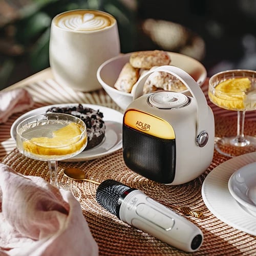 Altoparlant karaoke, Adler, AD 1199 W, Bluetooth 5.1 SD/USB/AUX 8 orë punë USB-C, i bardhë, me mikrofon