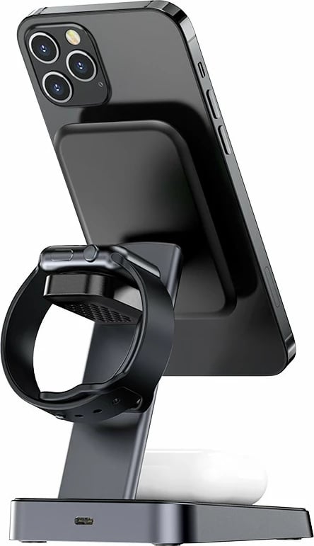 Karikues wireless Acefast E3, 15W, për iPhone me MagSafe, Apple Watch dhe AirPods, i zi