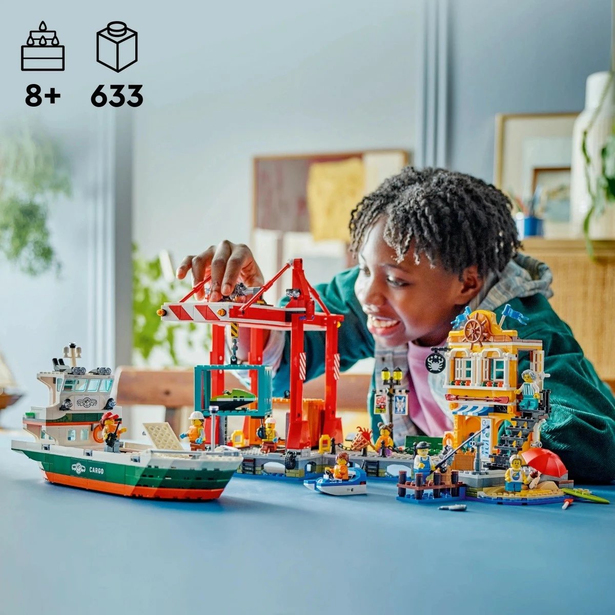 Set LEGO City Seaside Port me anije mallrash 60422, plastikë, 1226 pjesë, për fëmijë 8+
