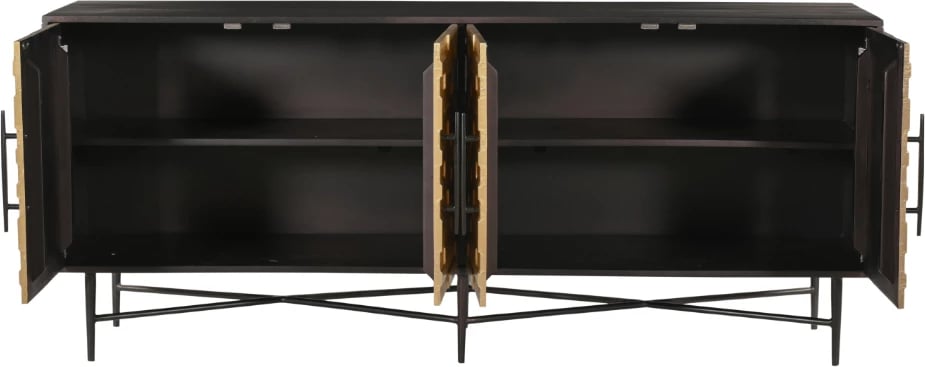 Komodë anësore RITZ, 4 dyer, e zezë me të artë mat, 180x45x76