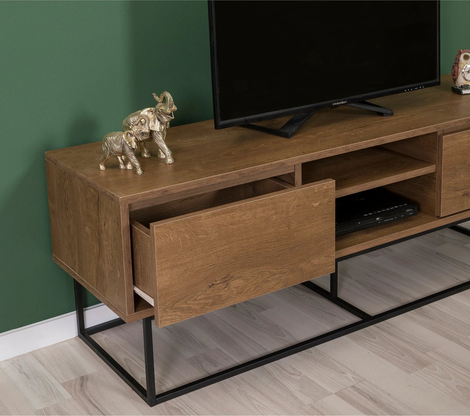 Set mobiljesh për dhomë dite, ngjyrë arre dhe e zezë, Skye Decor, Laxus Takım 1