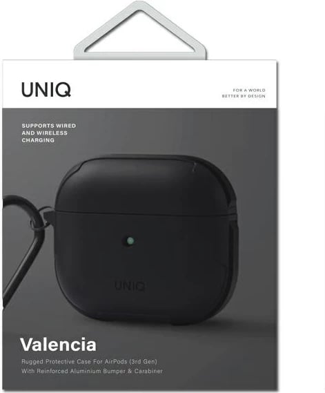 Mbështjellës UNIQ Valencia për AirPods 3, me karabiner, i zi