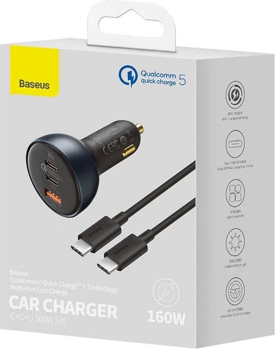 Karikues Baseus Qualcomm, USB, 2x USB-C, 160W, gri
