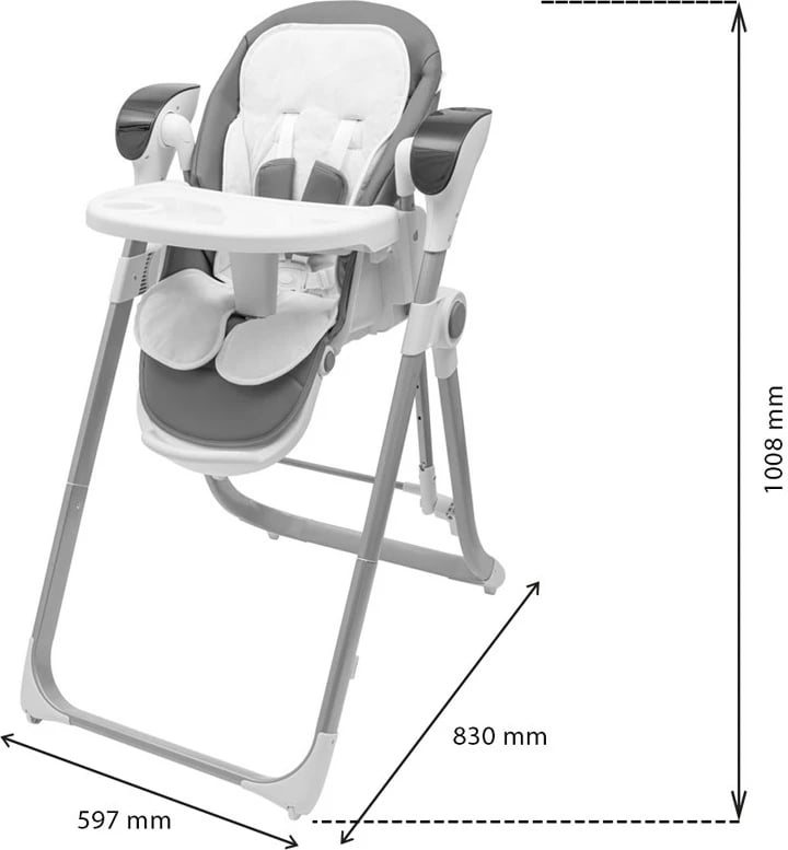 Karrige e lartë 2‑në‑1 me luhatëse, New Baby SMART, me timer dhe detektor lëvizjeje, telekomandë, 5 shpejtësi, 12 melodi, deri 15 kg, gri