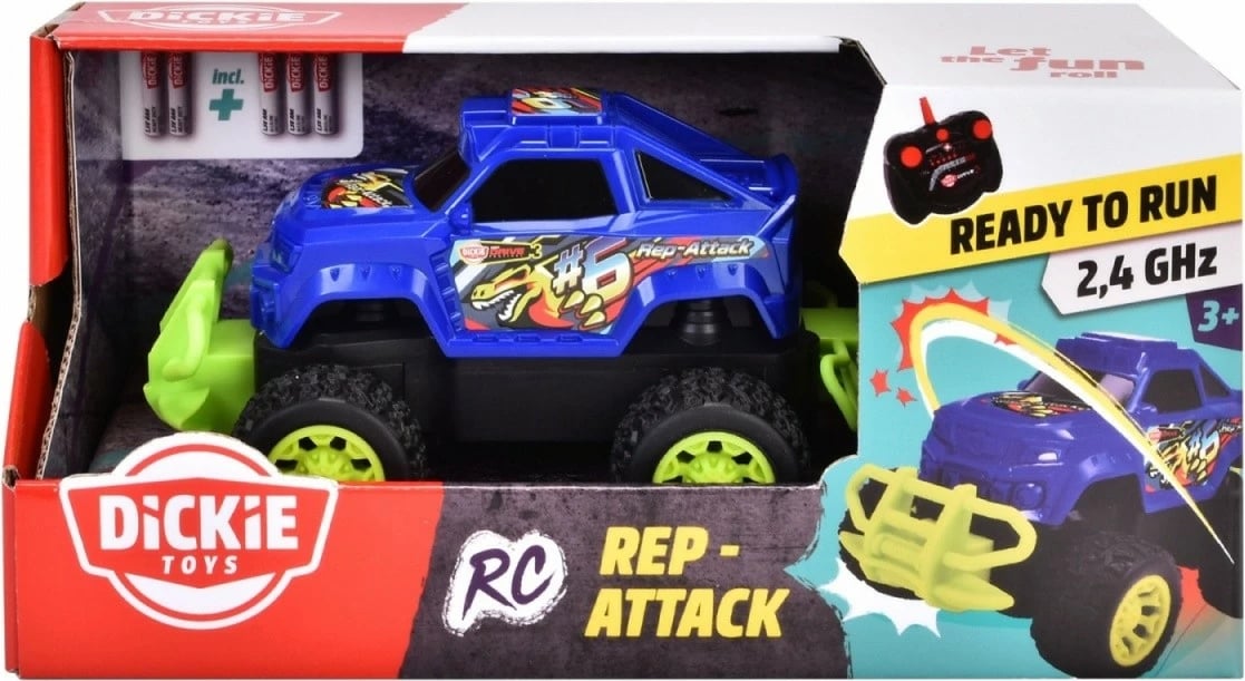 Makine lodër me telekomandë Dickie RC Rep Attack, 15.5 cm, Blu/Gjelbër