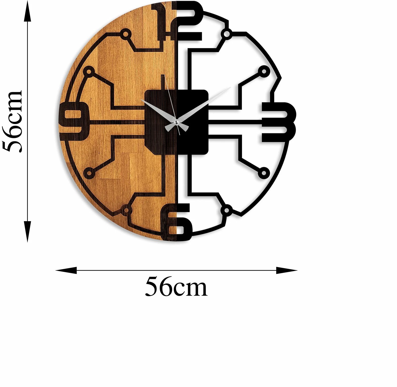 Orë muri dekorative prej druri, Wallity, ngjyrë arre dhe e zezë, 56cm