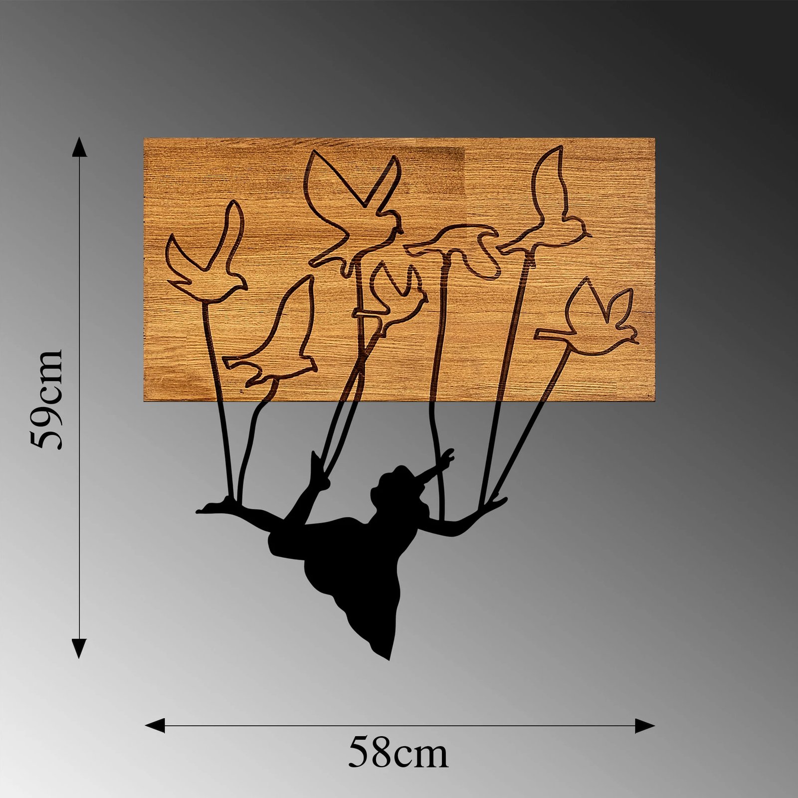 Aksesor dekorativ për mur, dru dhe metal, Wallity MA-310, ngjyrë arre/zezë, 58x60cm