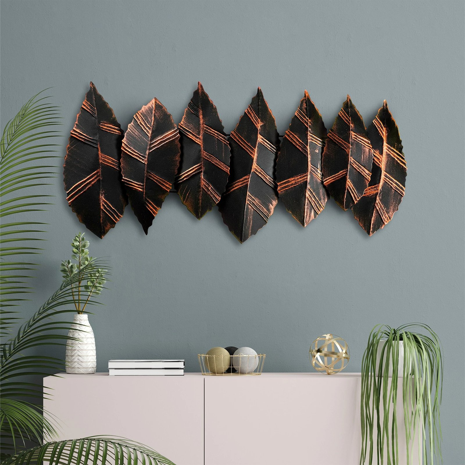 Aksesor dekorativ metalik për mur Wallity, Hornbeam 2, shumëngjyrësh, 52x114cm