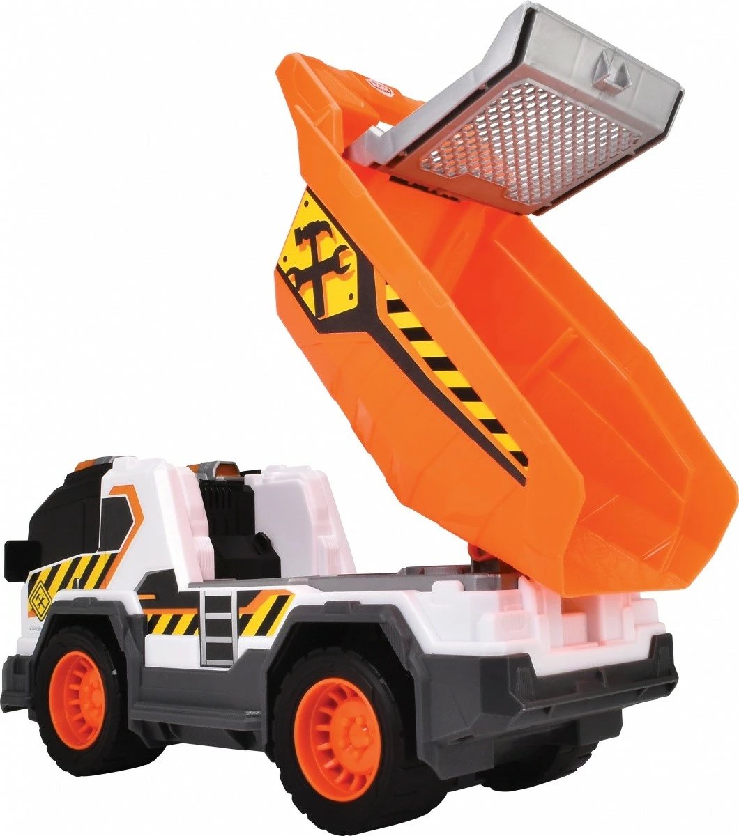 Kamion lodër Dickie A.S. Dump Truck 30 cm, me dritë e zë, portokalli/zi/gri/bardhë Kamion lodër Dickie A.S. Dump Truck 30 cm, me dritë e zë, portokalli/zi/gri/bardhë
