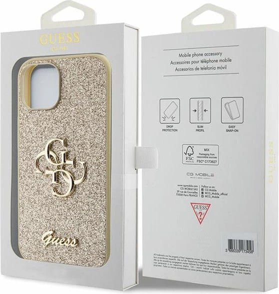 Mbështjellës Guess Glitter Script Big 4G për iPhone 15, Ari Mbështjellës Guess Glitter Script Big 4G për iPhone 15, Ari