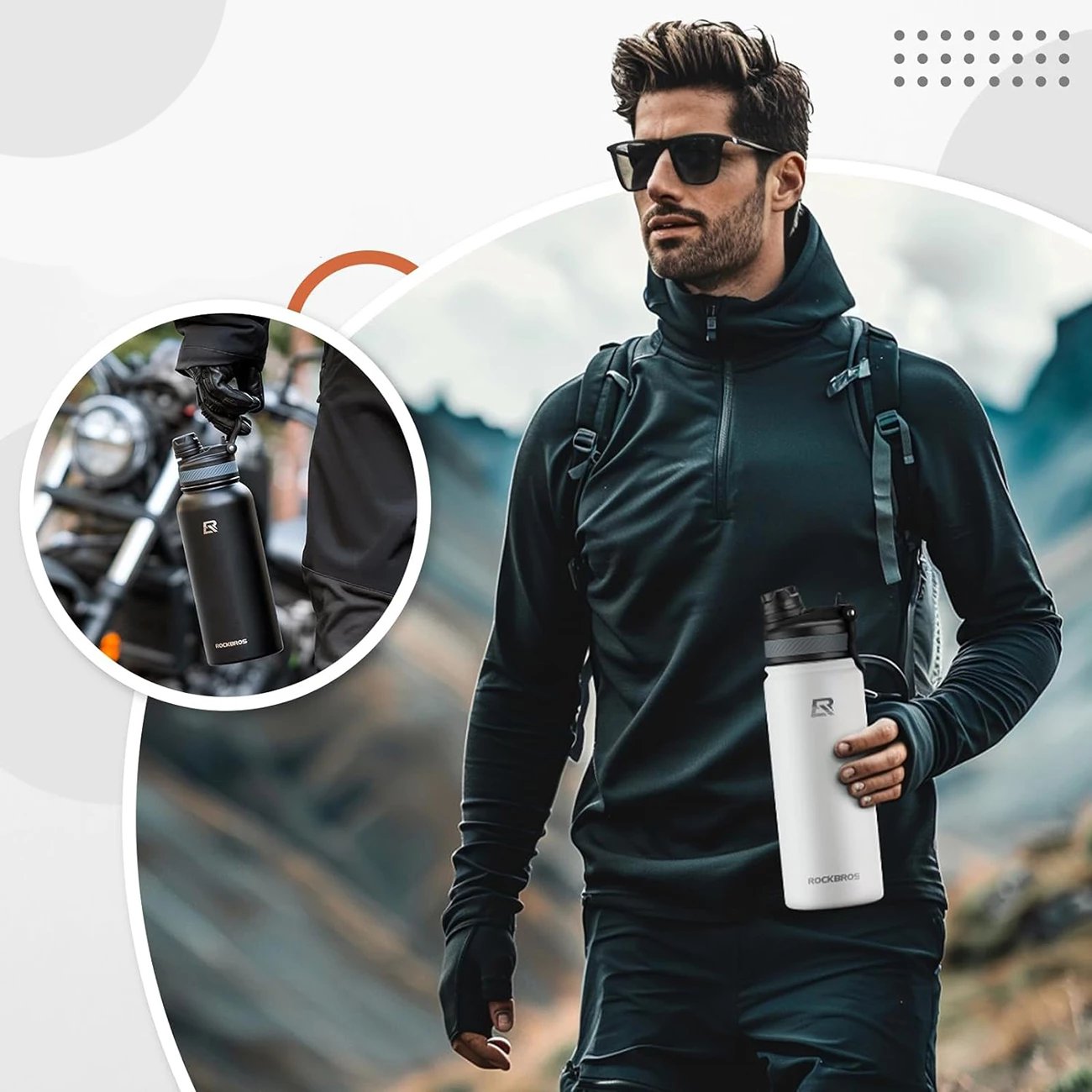 Shishe termike Rockbros 35210029006 për biçikletë, 650 ml, e bardhë