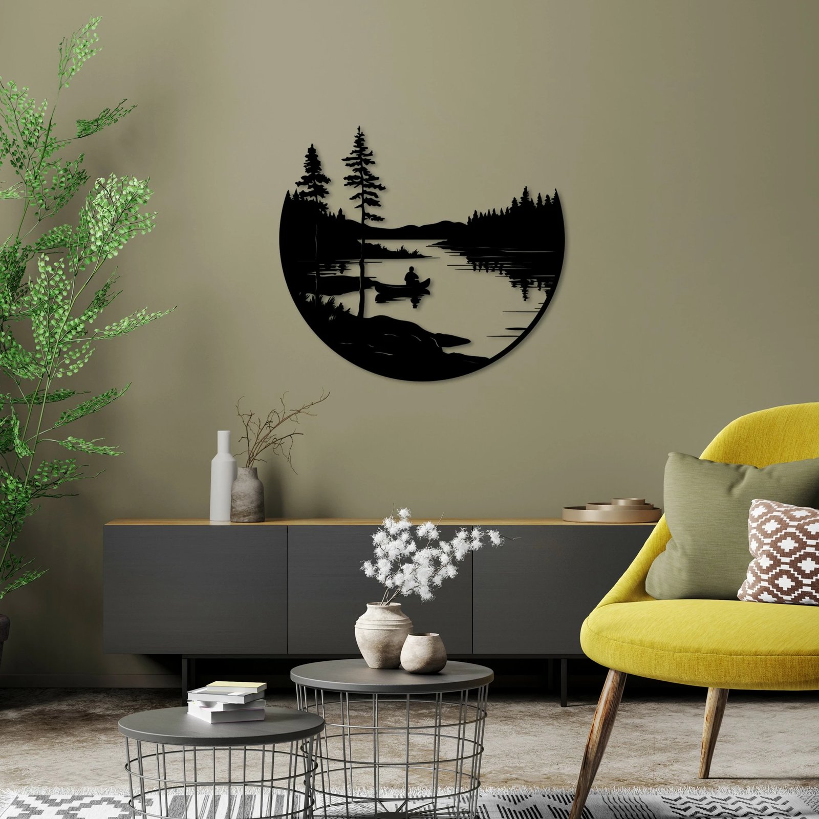 Aksesor dekorativ metalik për mur, Wallity, Solo, ngjyrë e zezë, 54x60cm