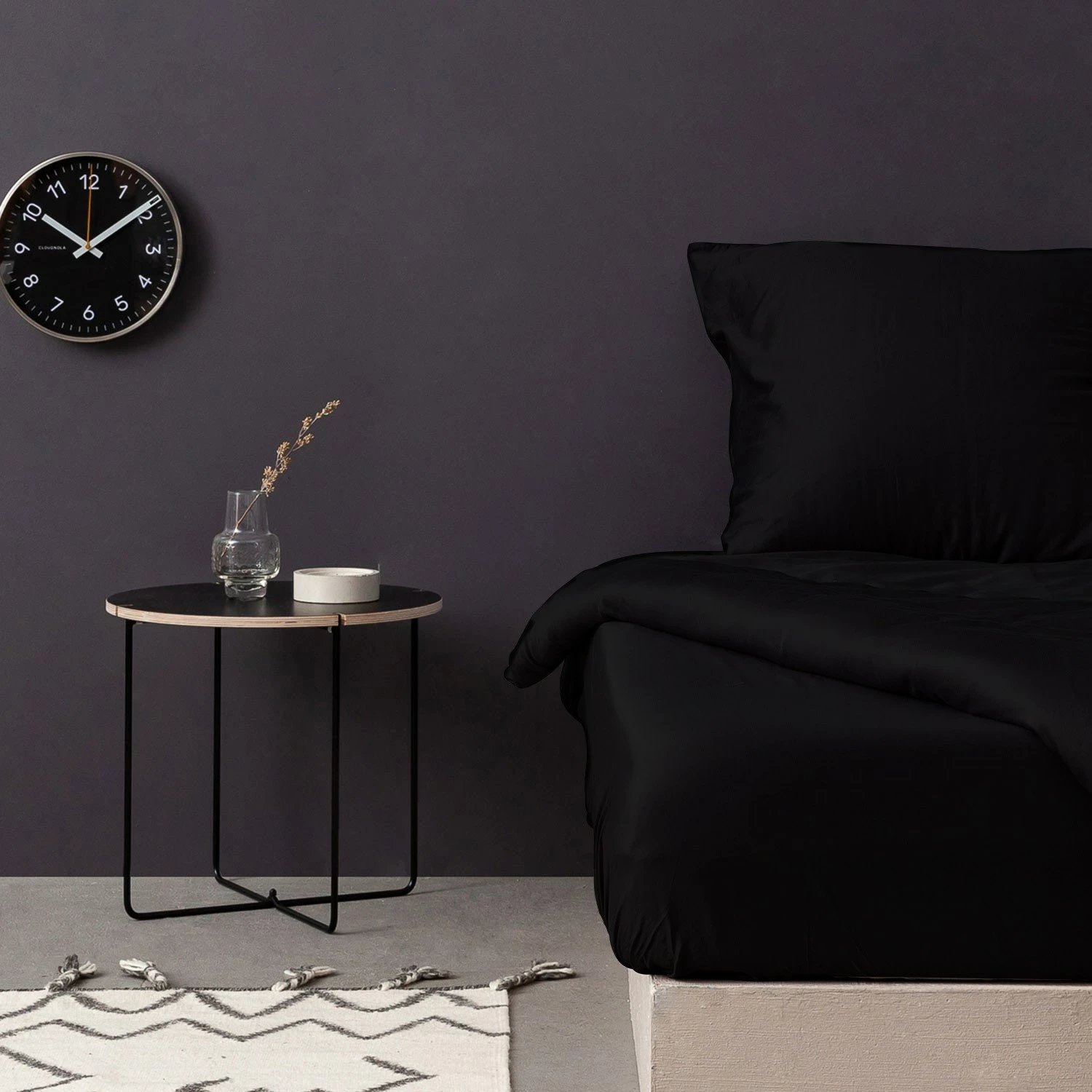 Çarçaf fitted saten, ngjyrë e zezë, Double XL, L'essentiel