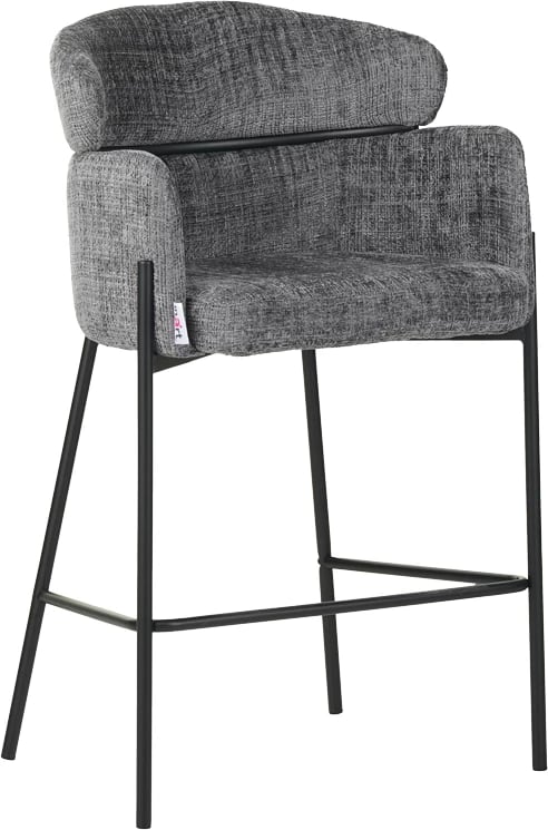 Karrige për bar Tolerse, material stof ngjyrë gri e çelët, këmbë metalike të zeza