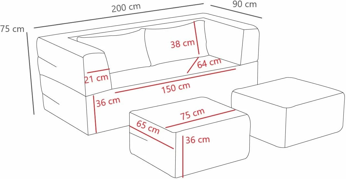 Divan-krevat dy ulëshe, ngjyrë antracit, Atelier del Sofa, me 2 pouffe