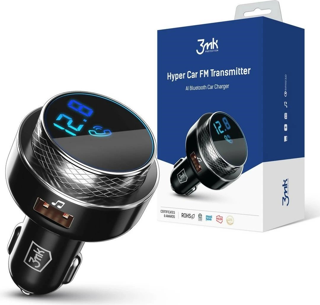 Karikues veture 3MK Hyper Car FM Transmitter, 2xUSB-A, Bluetooth, Lexues karte, i zi