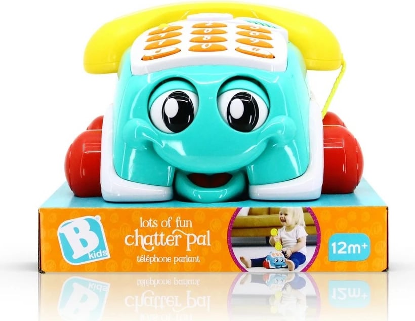 Telefon interaktiv lodër, B-kids 1163396, me tinguj dhe melodi, 12m+, bateri AA, blu/bardhë/verdhe