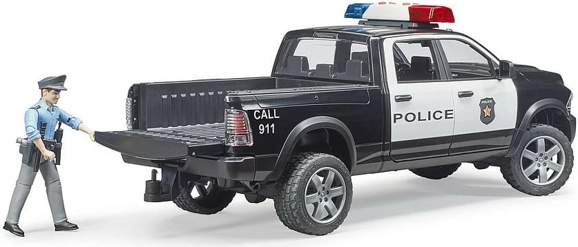 Lodër kamionetë policie pikap, BRUDER, BR-02505, shkallë 1:16, modul dritë/tingull, e zezë/e bardhë, me figurë