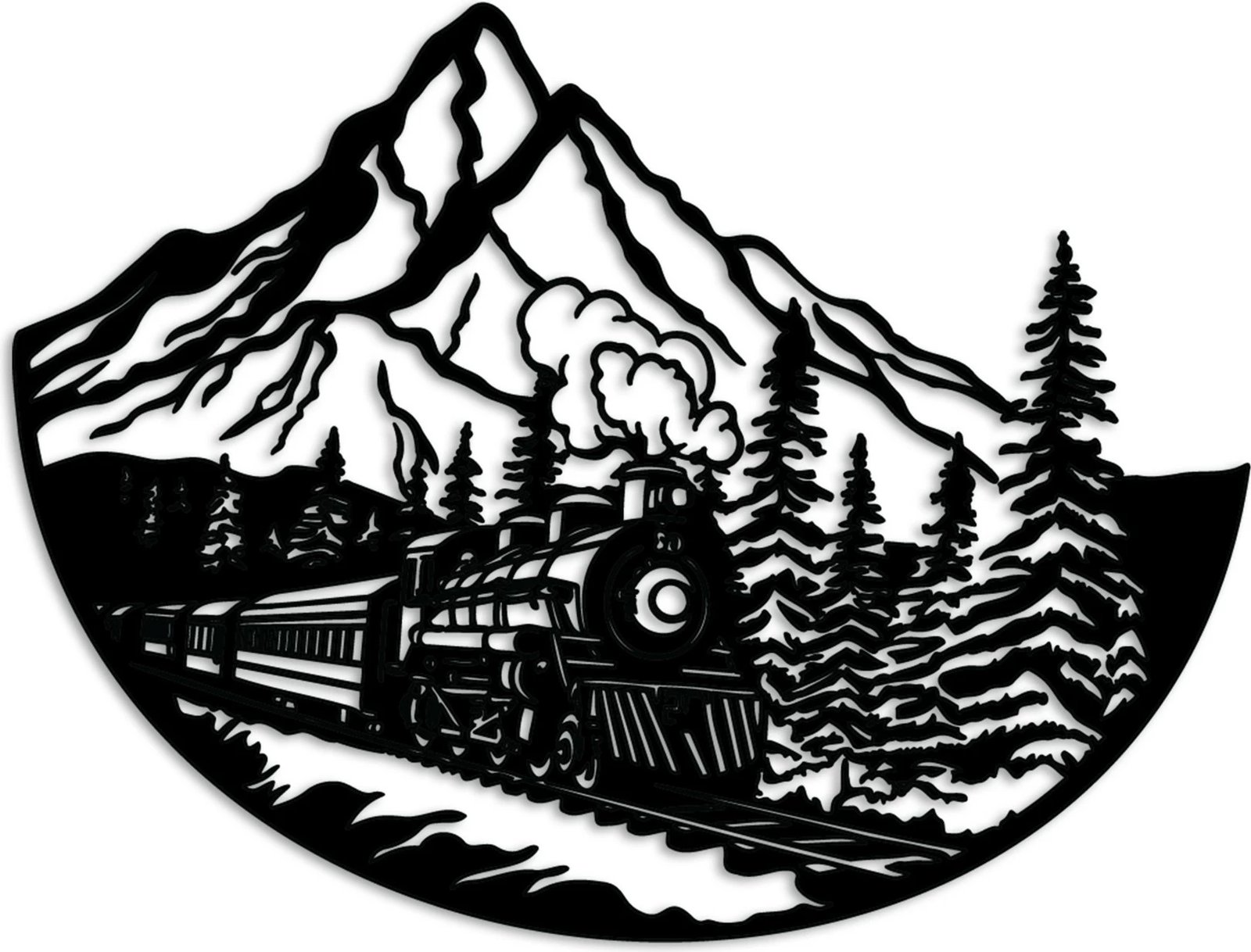 Aksesor dekorativ metalik për mur, tren, Wallity, ngjyrë e zezë, 55x73cm