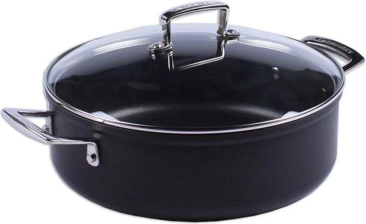 Sauteuse jo-ngjitëse Le Creuset 51113280010500 28 cm me kapak qelqi, e zezë