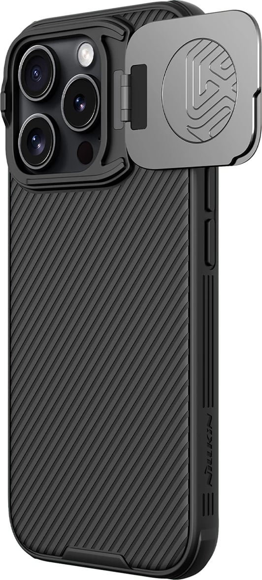 Mbështjellës Nillkin CamShield Prop Case për iPhone 16 Pro Max, me kapak kamere dhe mbajtëse, i zi