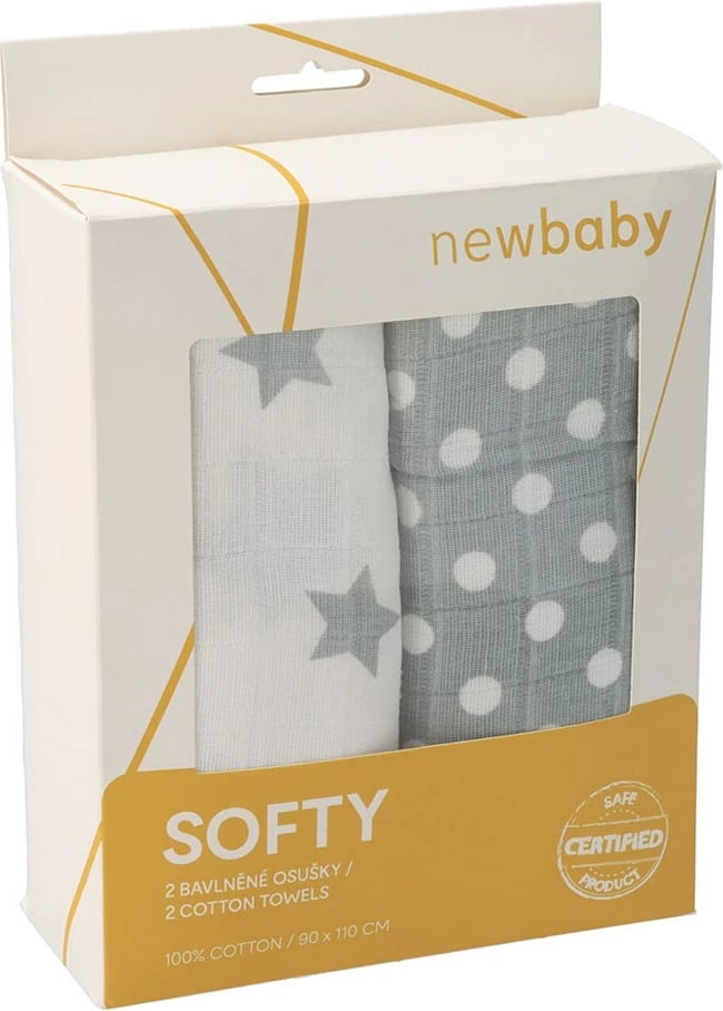 peshqir tetra pambuku, New Baby, Softy, 90 x 110 cm, shtresë dyshe, gri dhe bardhë, set 2 copë