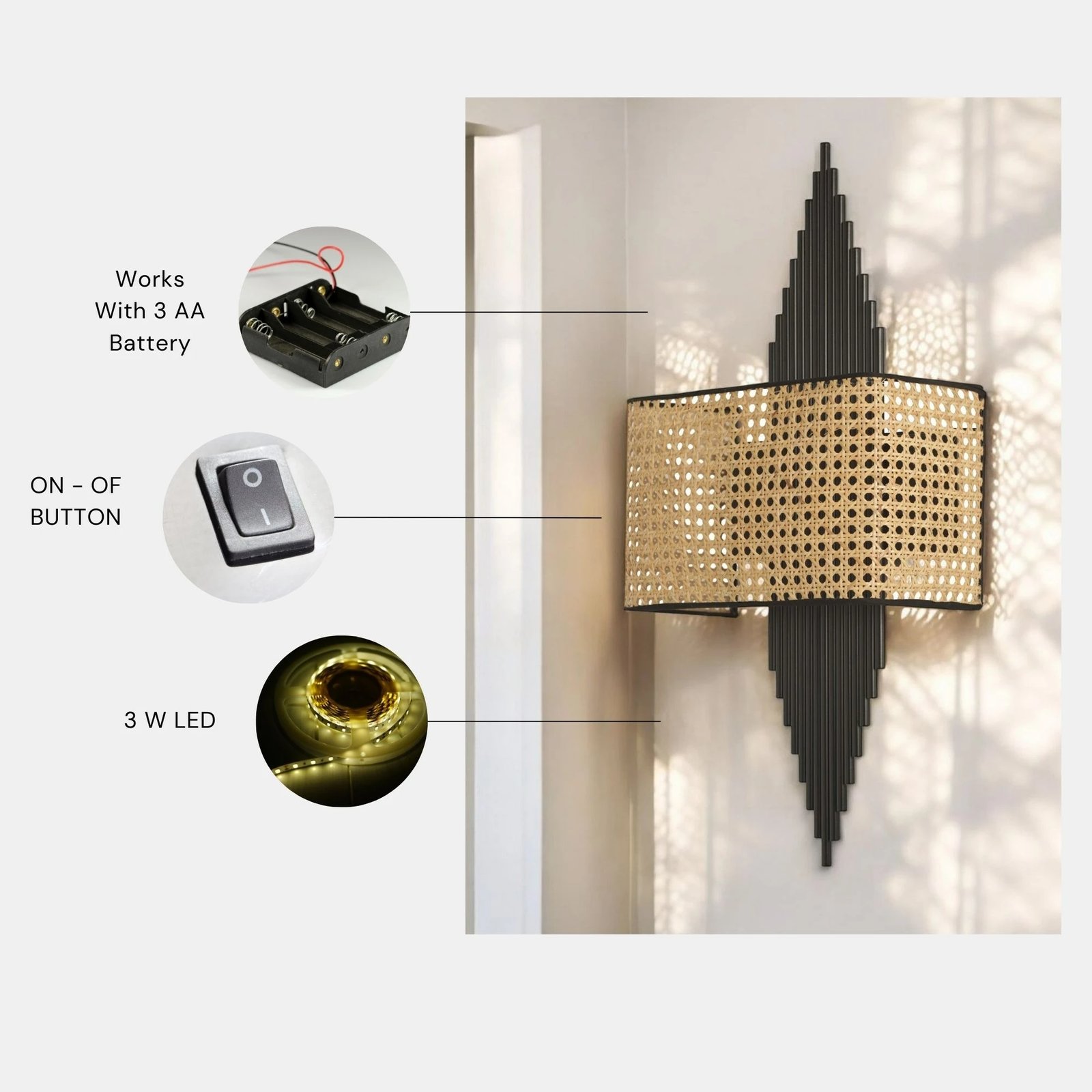 Llambë muri Opviq, Hande - 8764-1P, metal dhe stof, e zezë/bezhë