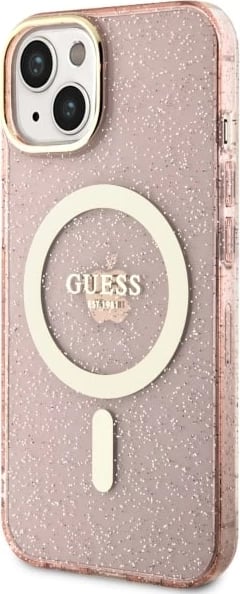 Mbështjellës Guess GUHMP14MHCMCGP për iPhone 14 Plus 6.7", Glitter Gold MagSafe, Rozë Mbështjellës Guess GUHMP14MHCMCGP për iPhone 14 Plus 6.7", Glitter Gold MagSafe, Rozë
