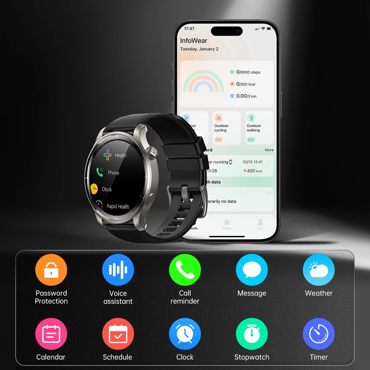 Smartwatch Joyroom JR-FV1 Venture Series, 1.43" AMOLED, 300 mAh, Bluetooth 5.3, i zi