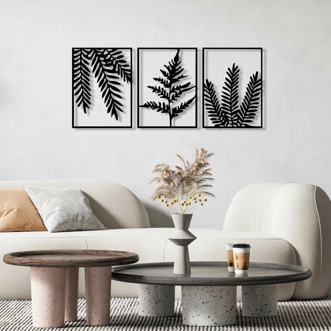 Aksesor dekorativ metalik për mur, Wallity Yakomoz, set prej 3 pjesësh, ngjyrë e zezë, 118x50cm