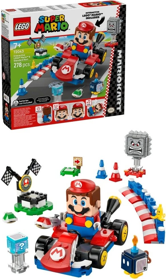 Set LEGO Super Mario Mario Kart 72043 me figurë interaktive Mario dhe kart standard, 278 pjesë