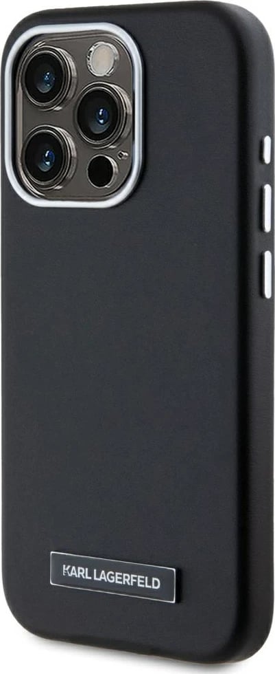 Mbështjellës Karl Lagerfeld FW Metal Plate MagSafe për iPhone 15 Pro, i zi