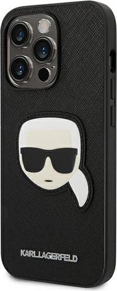 Mbështjellës Karl Lagerfeld KLHCP14LSAPKHK për iPhone 14 Pro 6.1", Saffiano Karl's Head Patch, i zi
