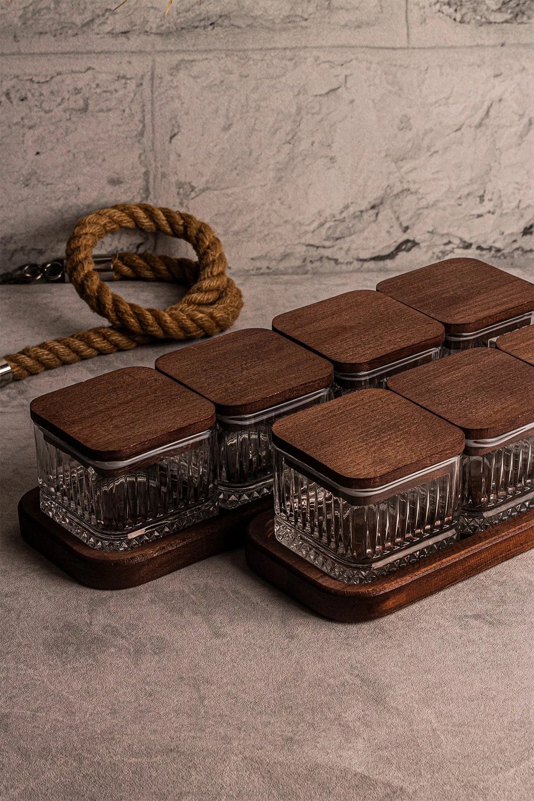 Set pjatash qelqi me kapakë druri, 18 copë, Hermia Concept, Bella Kare 10 Set pjatash qelqi me kapakë druri, 18 copë, Hermia Concept, Bella Kare 10