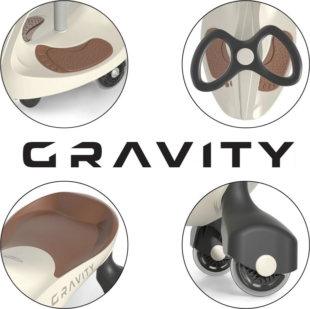 makinë ride-on gravitet, Milly Mally, Gravity, 4 rrota LED, pa pedale e pa bateri, ngarkesë maks. 50 kg, 3+, Beige-Brown