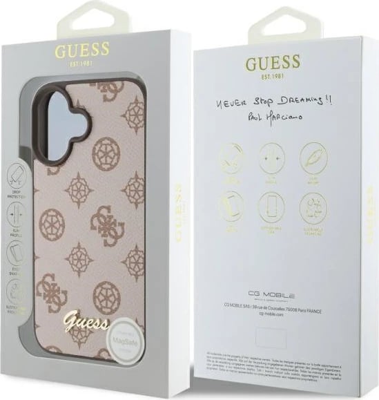 Mbështjellës Guess Peony Script MagSafe për iPhone 16, Kafe