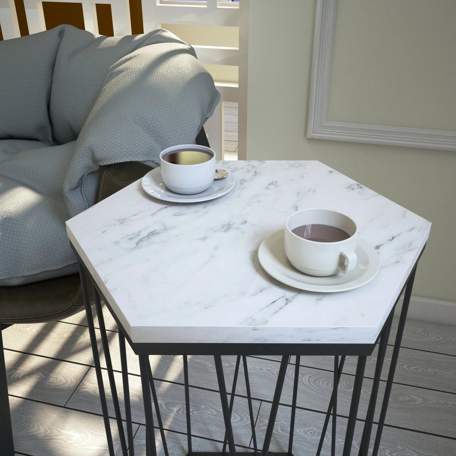 Tavolinë anësore Hanah Home, Cetrus - Marmo, e bardhë dhe e zezë