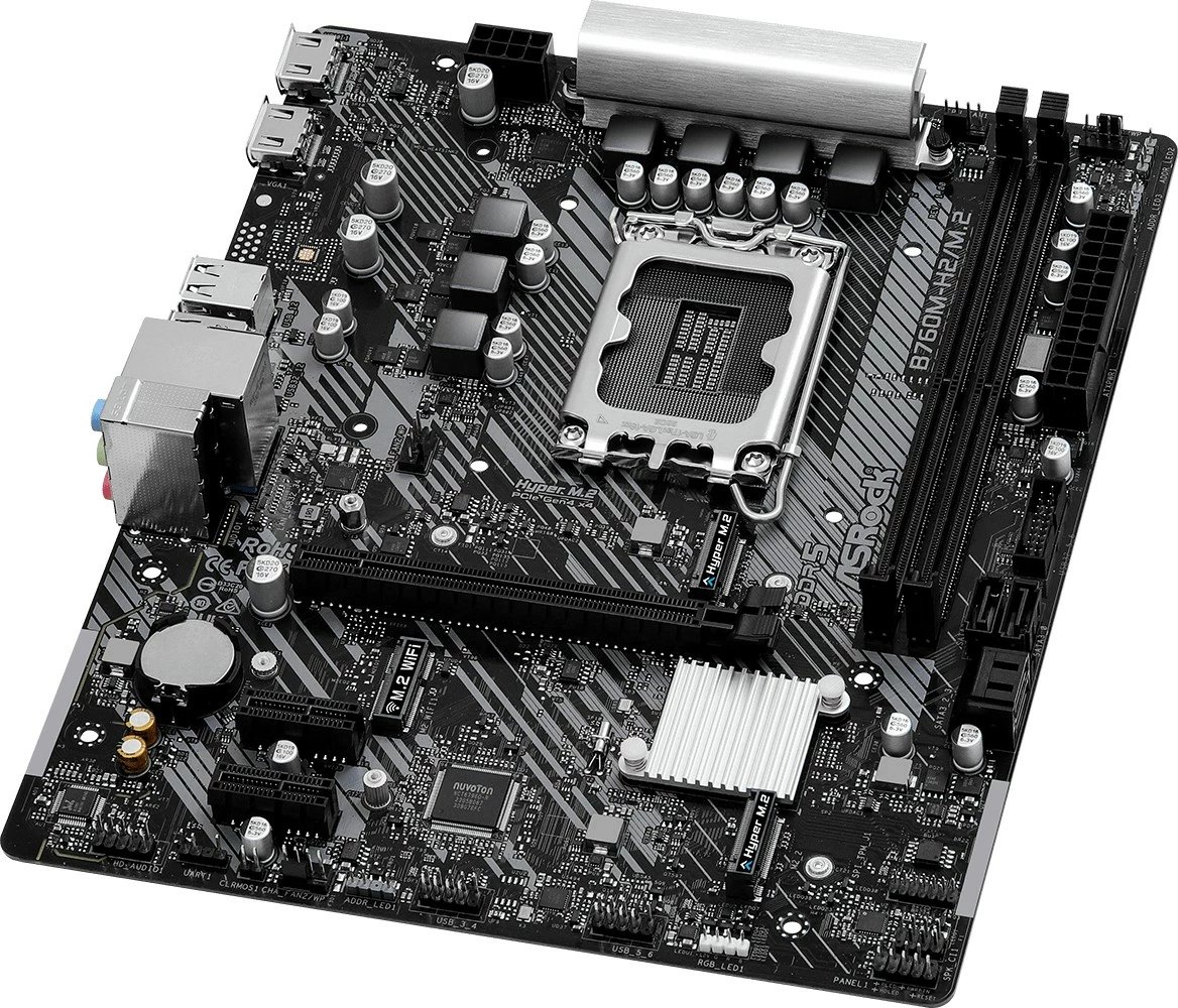Pllakë amë, ASRock, B760M-H2/M.2, LGA1700 Intel B760, mATX, 2x DDR5 deri 128GB 7200+ OC, 1x PCIe 4.0 x16, 2x M.2 (Gen4x4), 4x SATA3, 2x HDMI, 2.5G LAN