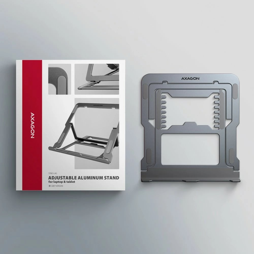 Mbajtëse laptopi/tableti, AXAGON STND-LAG, 10–17.3", 8 pozicione të rregullueshme, alumin, gri