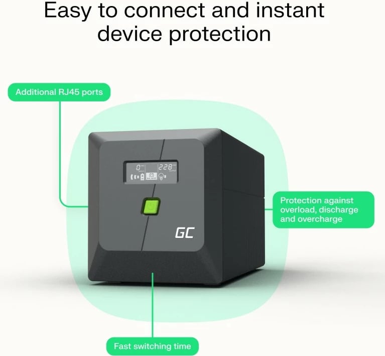 UPS Green Cell UPSLM480, 480W/850VA, me ekran LCD, i zi
