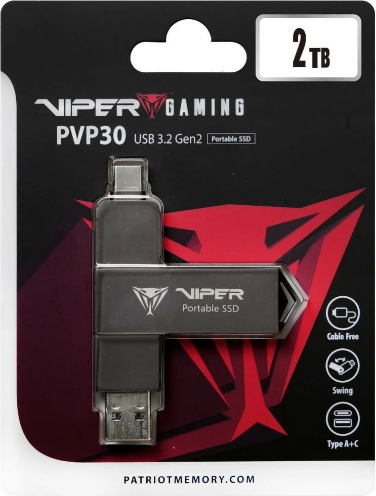 SSD i jashtëm Patriot PVP30, 2TB, USB 3.2/USB-C, Gri