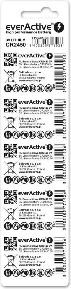 Bateri litium everActive CR2450, set 5 copë