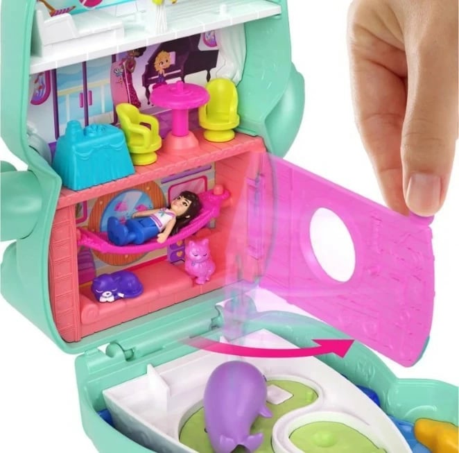 Set lodrash Polly Pocket Sail Kitty, Mattel, JFG56/JCR37, me 1 mini kukull dhe 10 aksesorë, shumëngjyrësh
