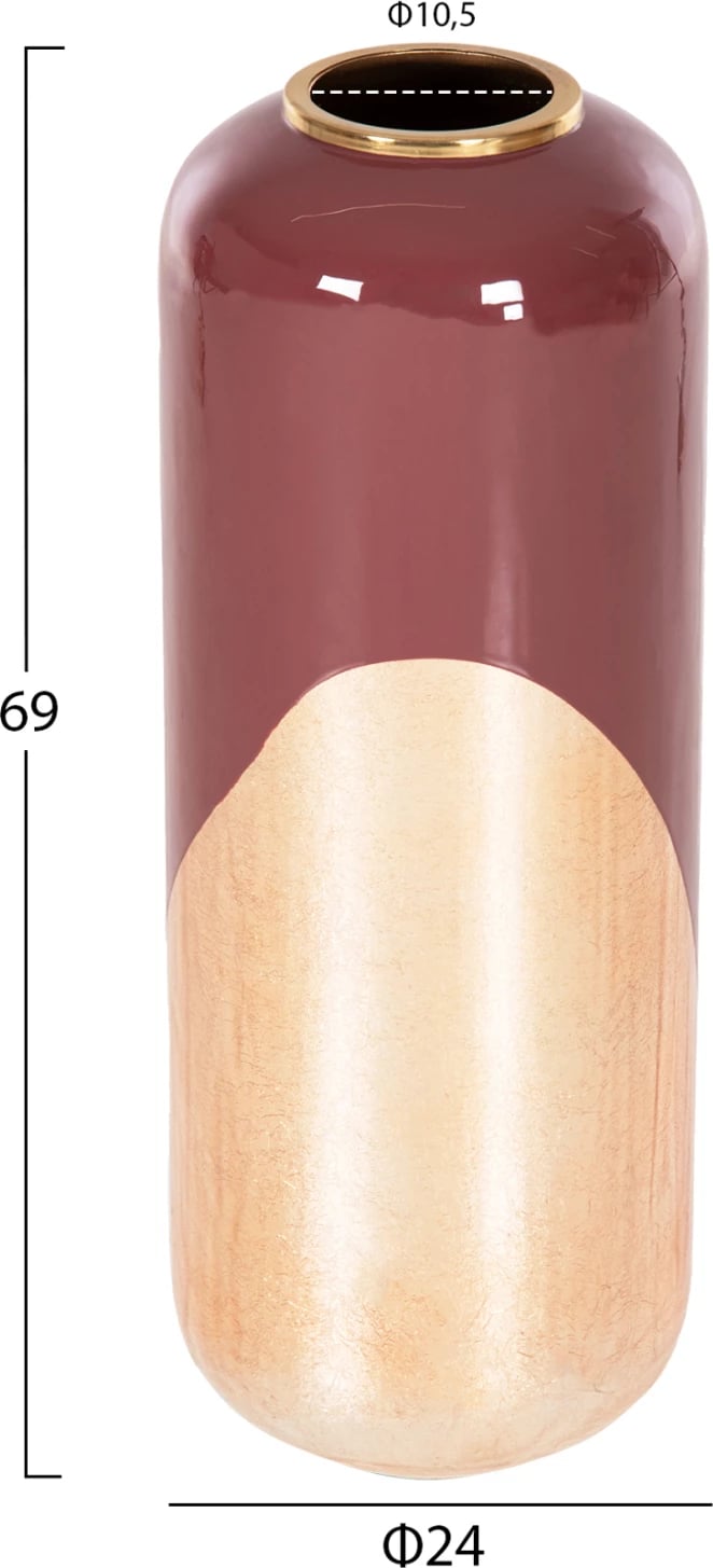 Vazo dekorative për dysheme RAKSASA FH4232.06 metalike, ngjyrë qershie dhe ari perla, Φ24x69H cm