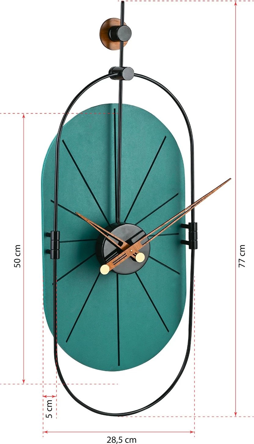Orë muri dekorative Wallity, metal, MDF, ngjyrë e gjelbër dhe e zezë, 77x29cm